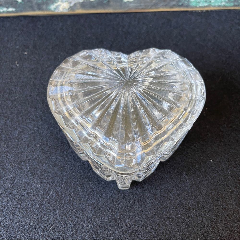 Pressed Glass Heart Trinket Box Lidded Ring Dish Vintage